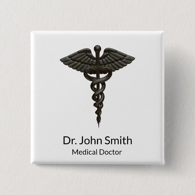 Professional Simple Medical Caduceus Black White 15 Cm Square Badge (Front)