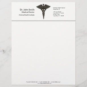 Professional Simple Medical Caduceus Black White Custom Letterhead