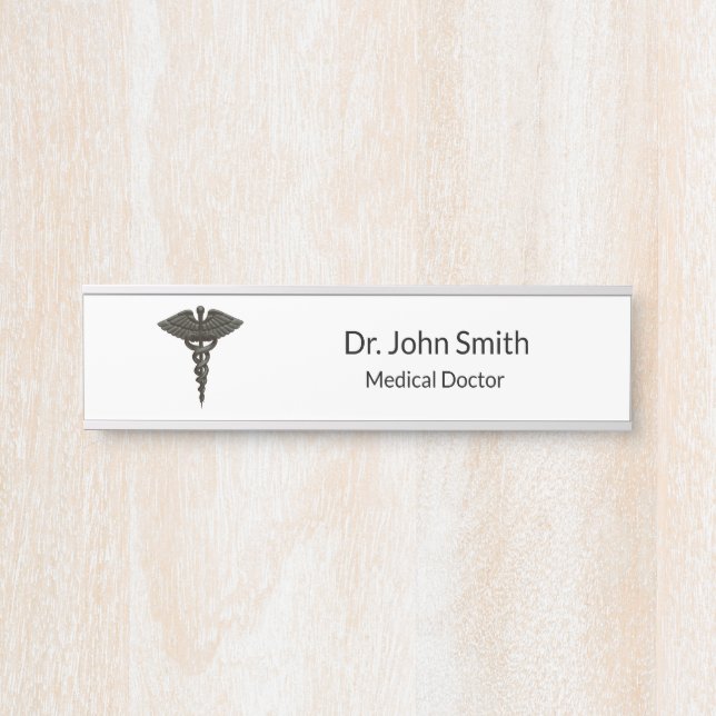 Professional Simple Medical Caduceus Black White Door Sign (Front)