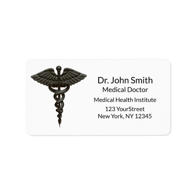 Professional Simple Medical Caduceus Black White Label (Front)