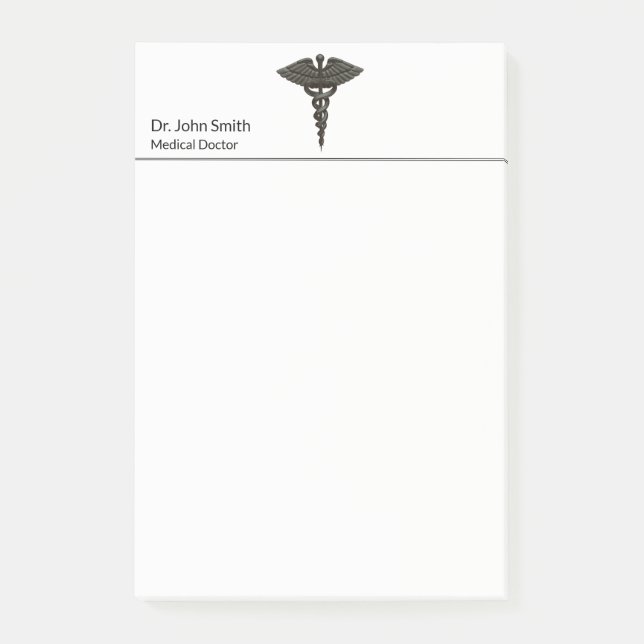 Professional Simple Medical Caduceus Black White Post-it Notes (Front)