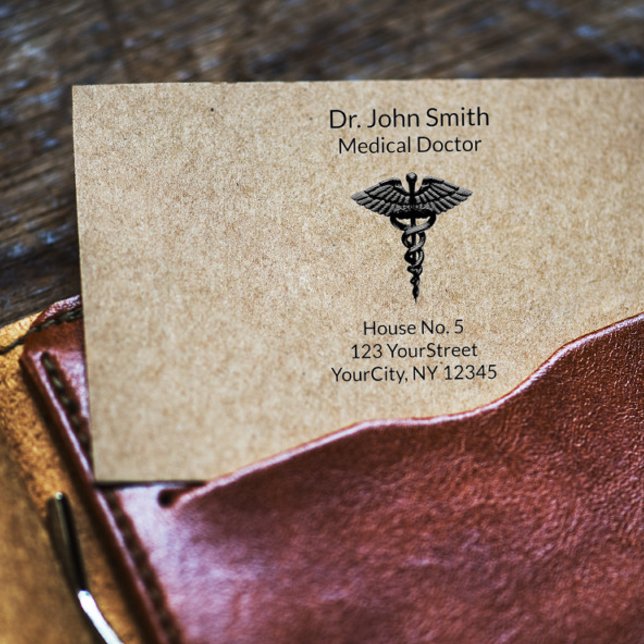 Professional Simple Medical Caduceus Black White Rubber Stamp (Creator Uploaded)