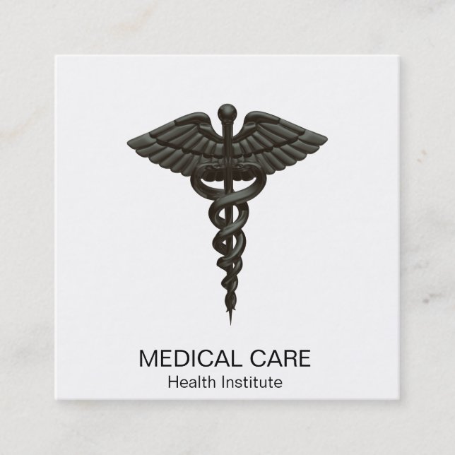Professional Simple Medical Caduceus Black White Square Business Card (Front)