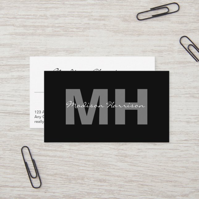 Professional Simple Modern Black Business Monogram Card (Front/Back In Situ)