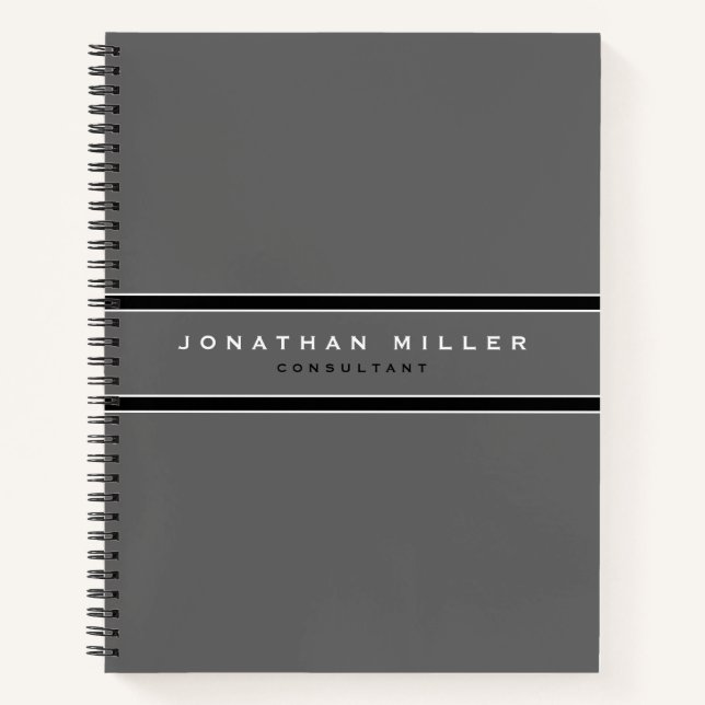 Professional Simple Modern Grey & Black Stripe Notebook (Front)