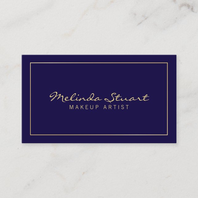 Professional Simple Modern Navy Blue and Gold Business Card (Front)