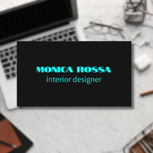 Professional Simple Modern Neon Blue Black Business Card