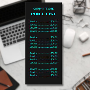 Professional Simple Modern Neon Blue Price List Menu