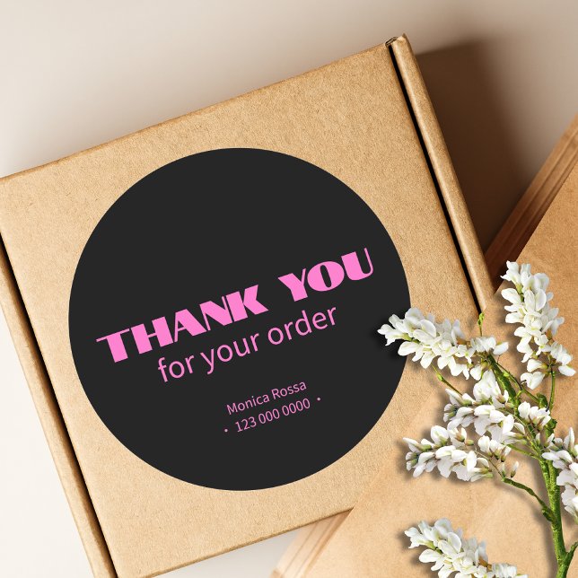 Professional Simple Modern Neon Pink Black Classic Round Sticker (Creator Uploaded)