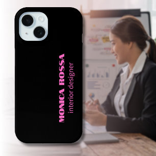 Professional Simple Modern Neon Pink Black iPhone 16 Case
