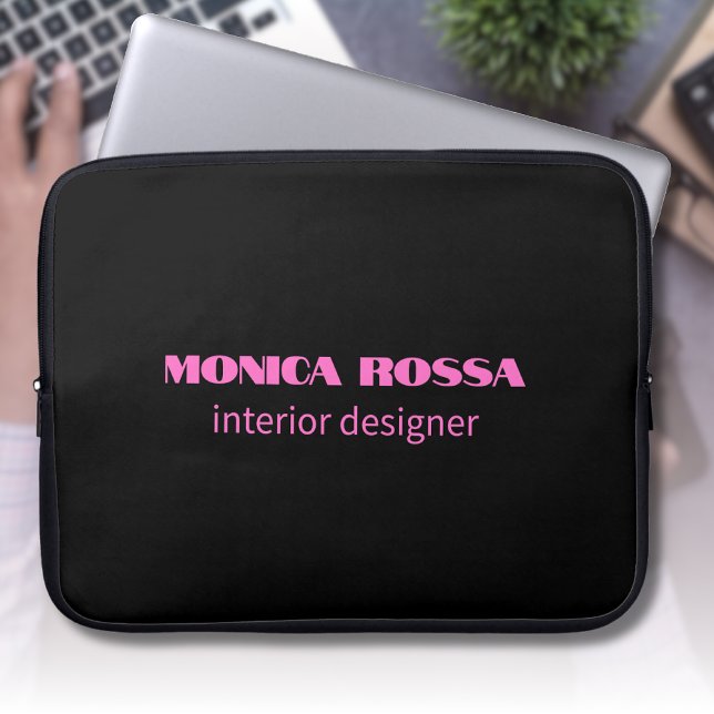 Professional Simple Modern Neon Pink Black Laptop Sleeve (Creator Uploaded)