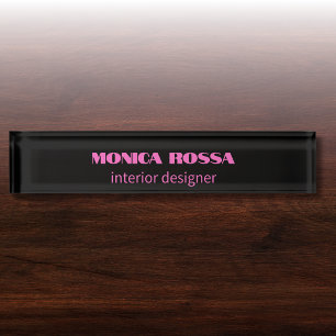 Professional Simple Modern Neon Pink Black Nameplate