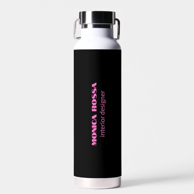 Professional Simple Modern Neon Pink Black Water Bottle (Front)