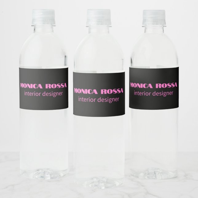 Professional Simple Modern Neon Pink Black Water Bottle Label (Bottles)