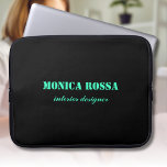 Professional Simple Modern Neon Teal Black Laptop Sleeve<br><div class="desc">Minimalist Clean Black Soli Colour Background and Neon Teal modern font laptop sleeve. Personalise for your custom use. Click on the "Customise It" button to change the background colour,  font styles and font colour.
Classic Design | Elegant Product | Trendy Colours | Stylish and Fashion | Professional Business Design</div>