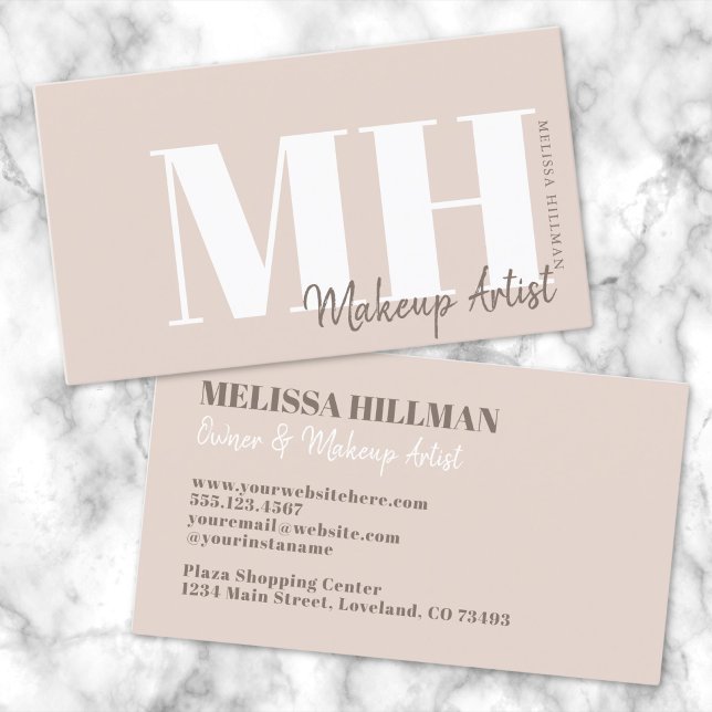 Professional Simple Neutral Beige Monogram Business Card (Simple Beige Neutral Professional Initial Monogram Business Card)