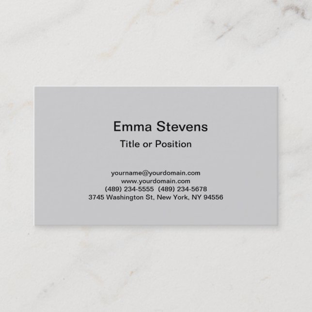 Professional Simple Plain Modern Stylish Grey Business Card (Front)