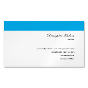 Professional Simple Plain Real Estate Blue White Magnetic Business Card