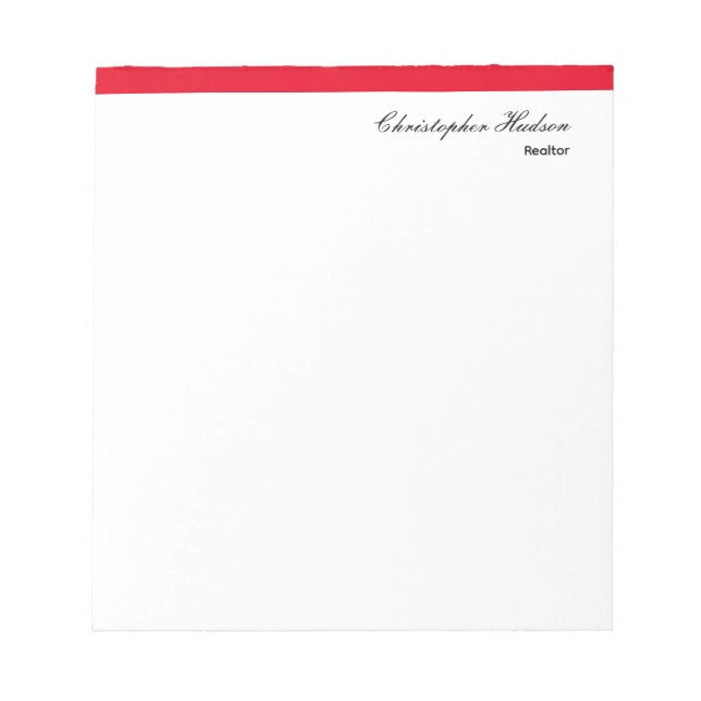 Professional Simple Plain Real Estate Red White Notepad (Front)