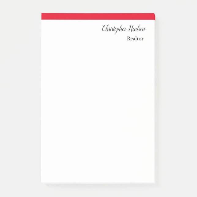 Professional Simple Plain Real Estate Red White Post-it Notes (Front)