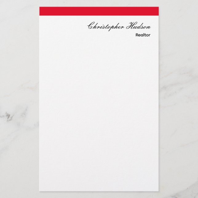 Professional Simple Plain Real Estate Red White Stationery (Front)