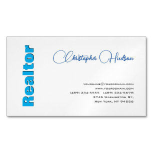 Professional Simple Realtor Real Estate Blue White Magnetic Business Card