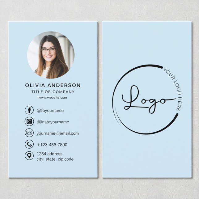 Professional Sky Blue Photo Logo Social Media Business Card (Creator Uploaded)