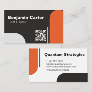 Professional Sleek Black White Orange Modern Clean Business Card