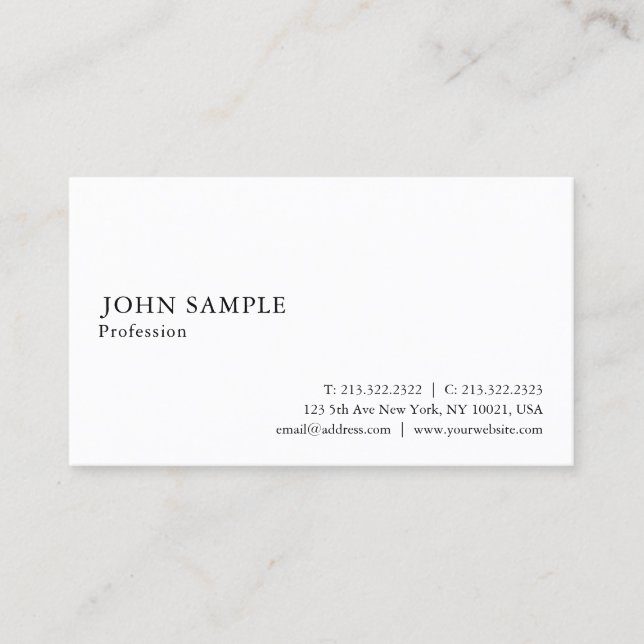 Professional Smart Plain Modern Elegant White Business Card (Front)