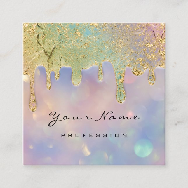 Professional Smoky Blue Holograph Drips Nails Square Business Card (Front)