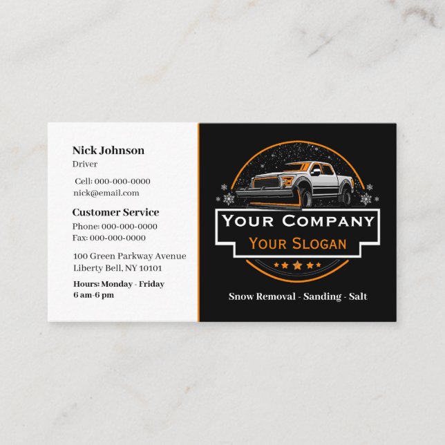 Professional Snow Removal, Snow Ploughing Company Business Card (Front)