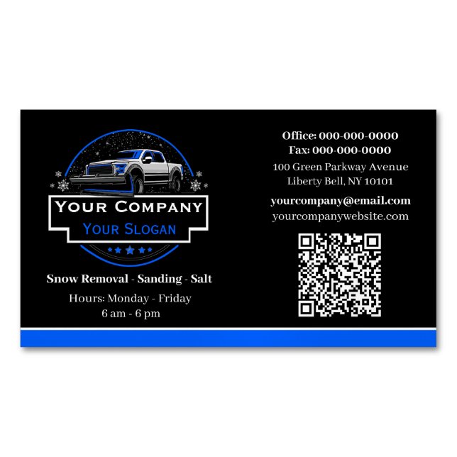 Professional Snow Removal, Snow Ploughing Company Magnetic Business Card (Front)
