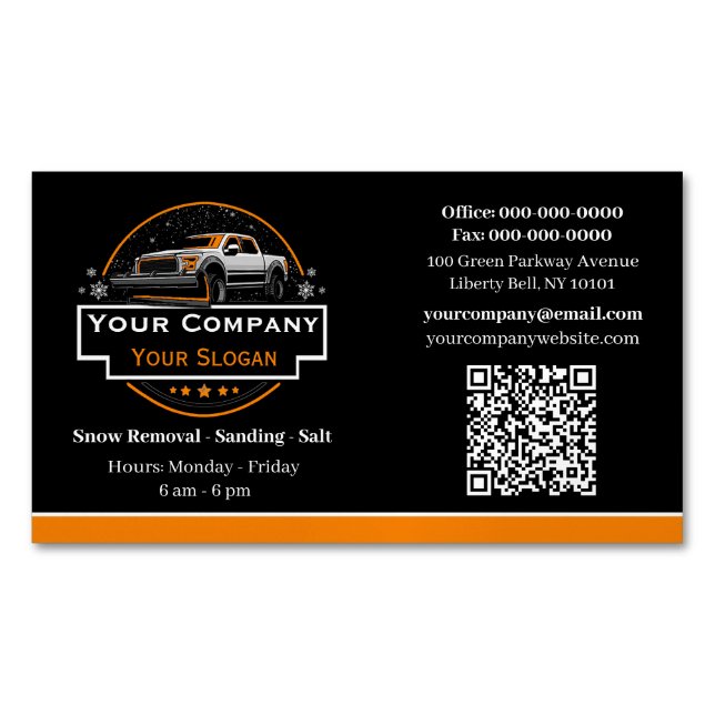 Professional Snow Removal, Snow Ploughing Company Magnetic Business Card (Front)