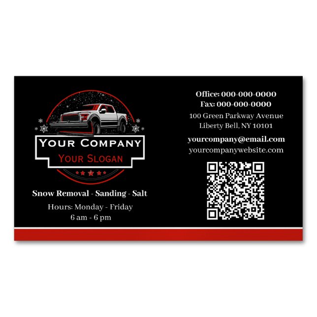 Professional Snow Removal, Snow Ploughing Company Magnetic Business Card (Front)