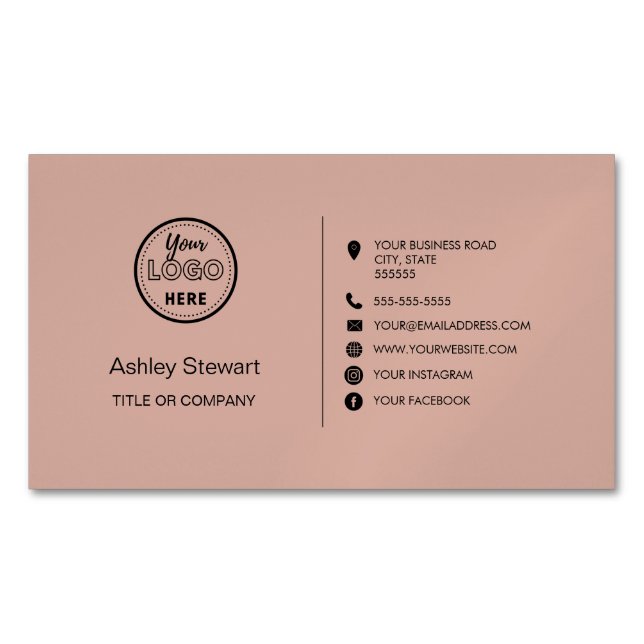 Professional Social media Logo Modern Blush Pink Magnetic Business Card (Front)