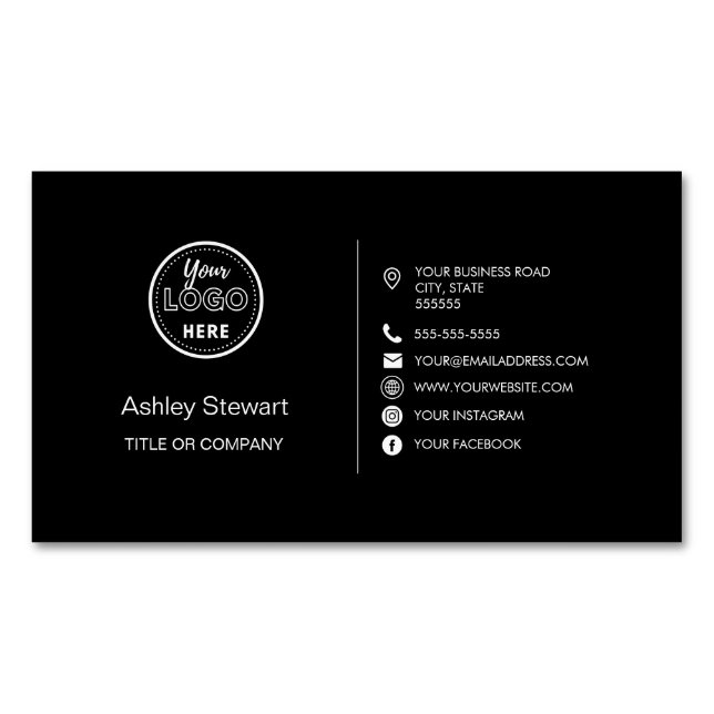 Professional Social media Logo Modern Trendy Black Magnetic Business Card (Front)