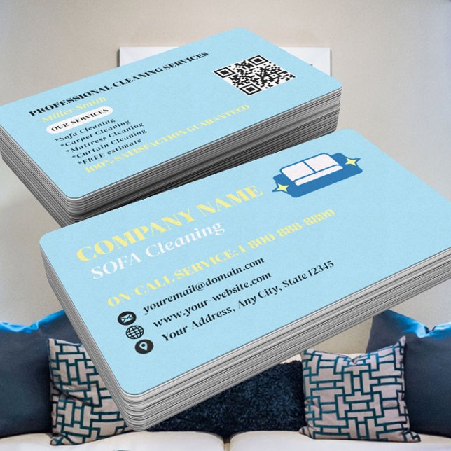 Professional Sofa Cleaning Logo QR Code Business Card (Creator Uploaded)
