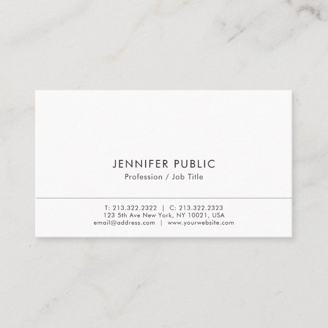 Professional Sophisticated Simple White Plain Business Card (Front)