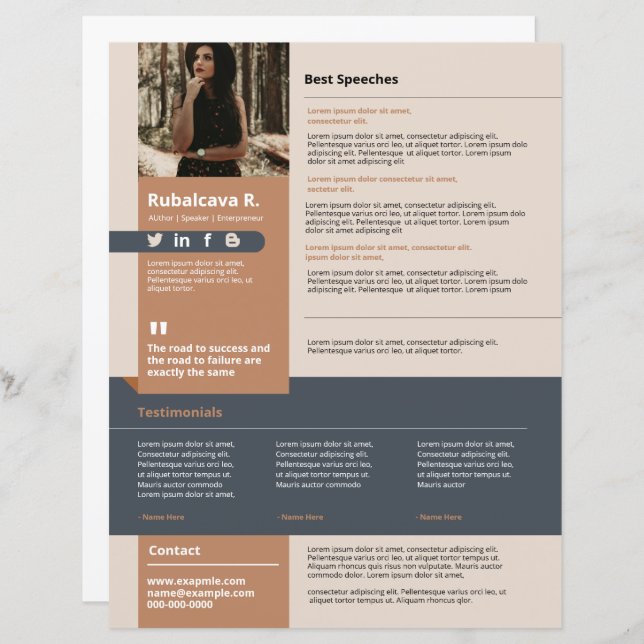  Professional Speaker One Sheet Template  (Front/Back)