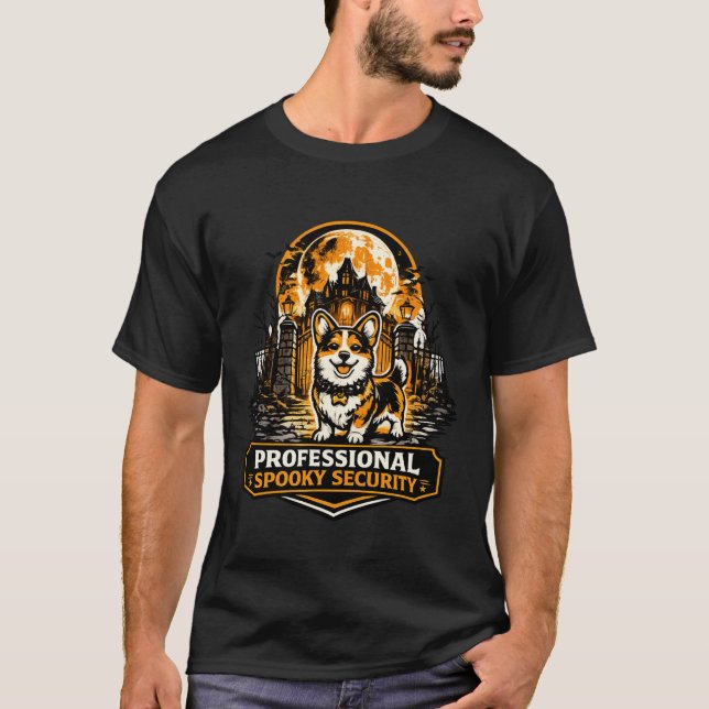 Professional Spooky Security Corgi Halloween Guard T-Shirt (Front)
