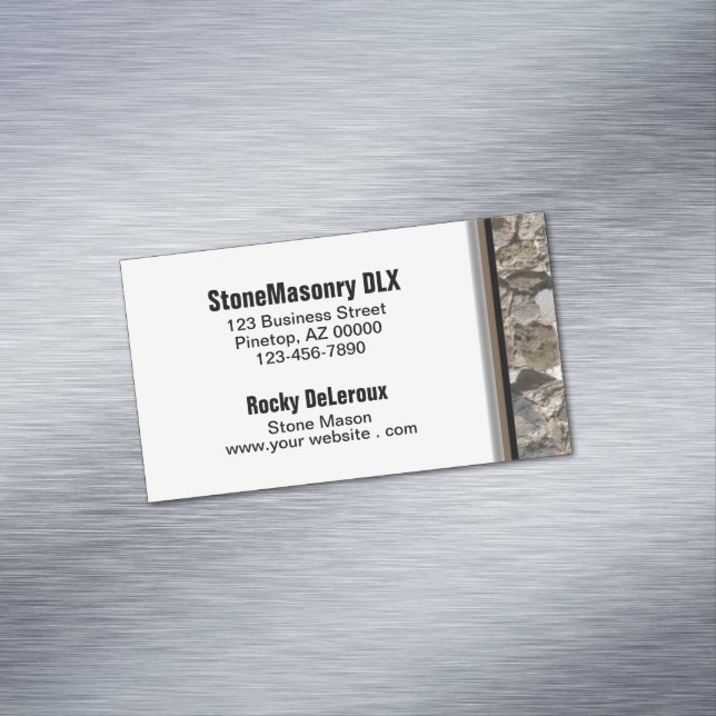 Professional Stonemason Rustic Rock Border Busines Magnetic Business Card (In Situ)