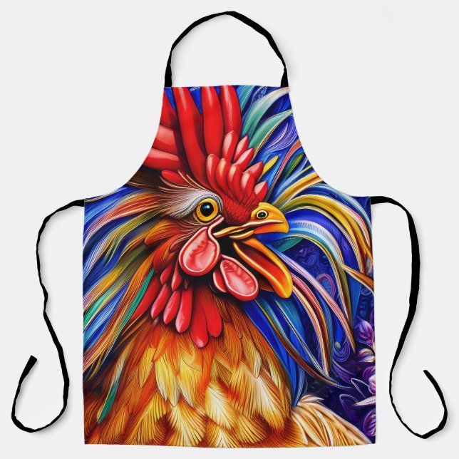 Professional Strikingly Bold Red Rooster Apron (Front)