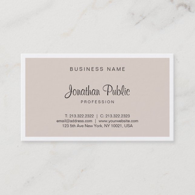 Professional Stylish Beige Modern Script Simple Business Card (Front)