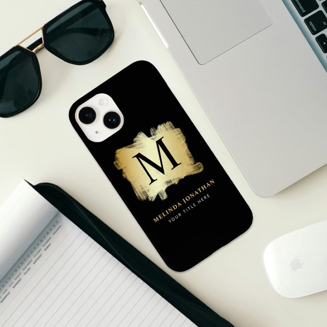 Professional Stylish Black Gold Brush Monogram Case-Mate iPhone Case (Creator Uploaded)