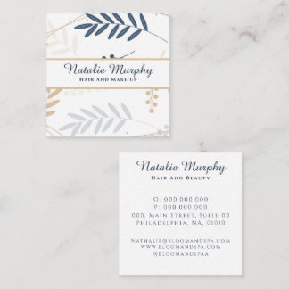 Professional Stylish Botanical Navy Beige Grey Square Business Card