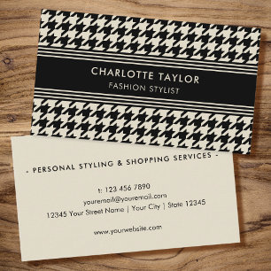 Professional Stylish Houndstooth Black Off-White Business Card