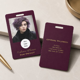 Professional Stylish Modern Photo Burgundy ID Badge