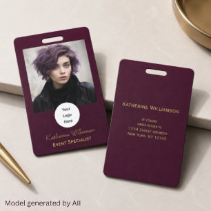 Professional Stylish Modern Photo Burgundy ID Badge