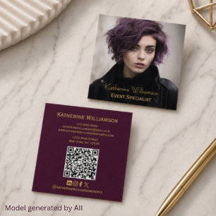 Professional Stylish Modern Photo Burgundy Square Business Card
