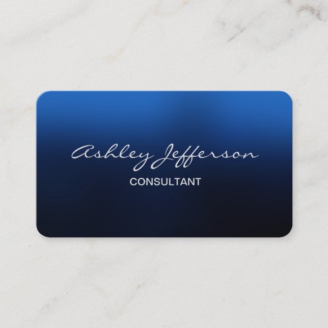 Professional Stylish Script Trendy Blue Business Card (Front)
